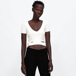 Zara | Tops | Zara Knit Cut Out Cropped Sweater Top In Black S | Poshmark
